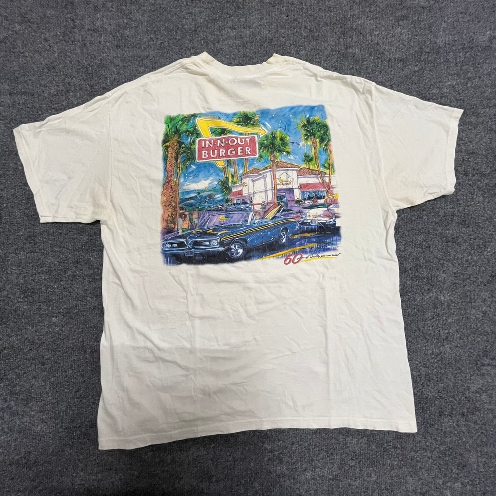 In-N-Out Burger T-Shirt Mens Size XL Cream Vintage 60th Anniversary Beefy